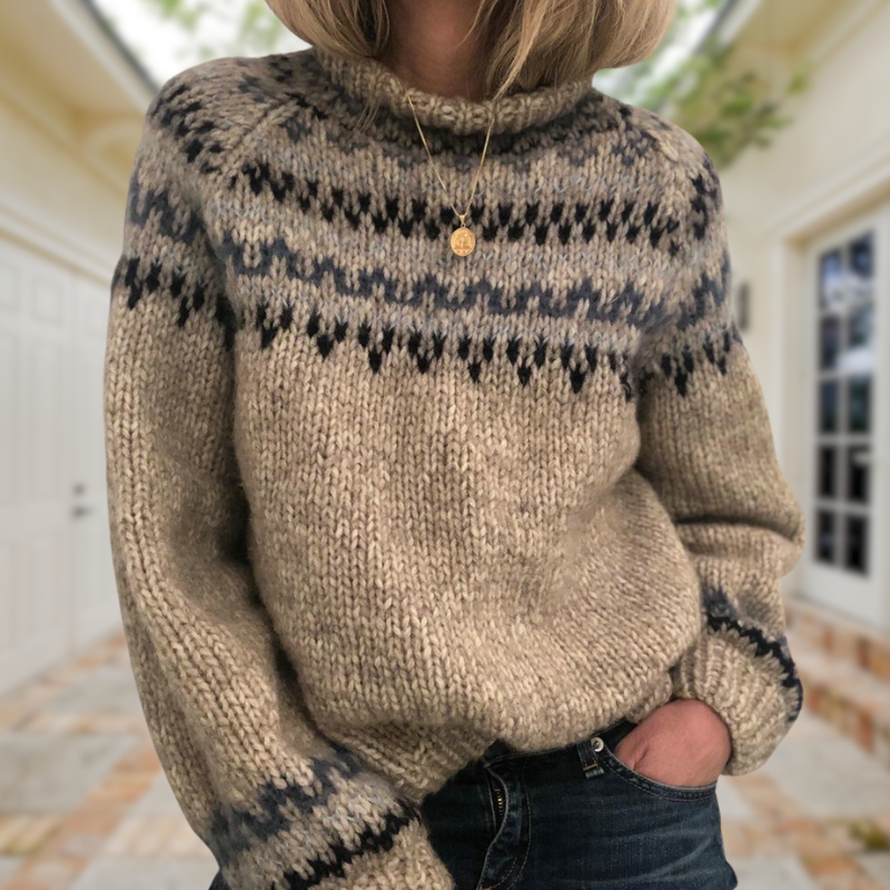Mysig Stickad Tröja Dam i Super Soft Cashmar Mix – Retro Design för Värme och Komfort