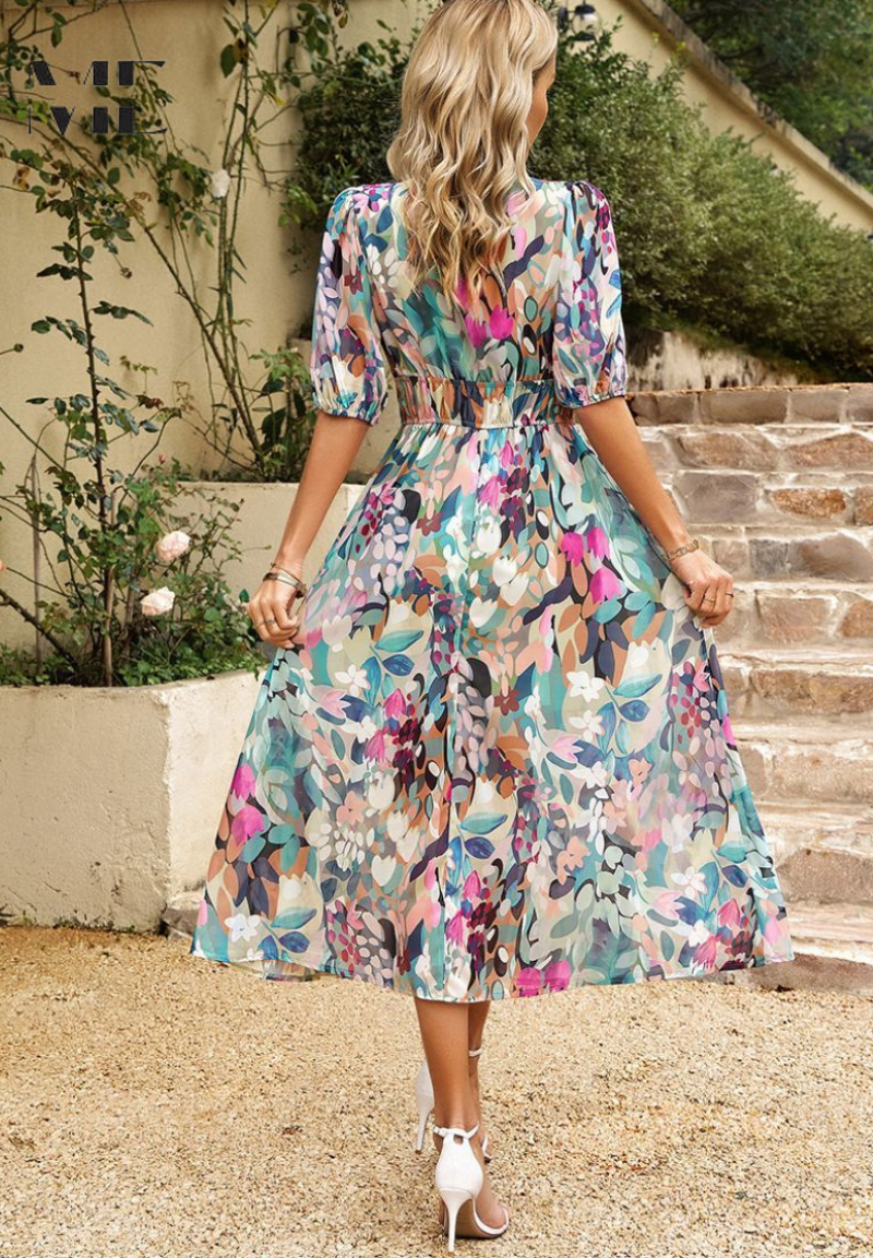 Birgitta™ | Elegant Blommig Klänning