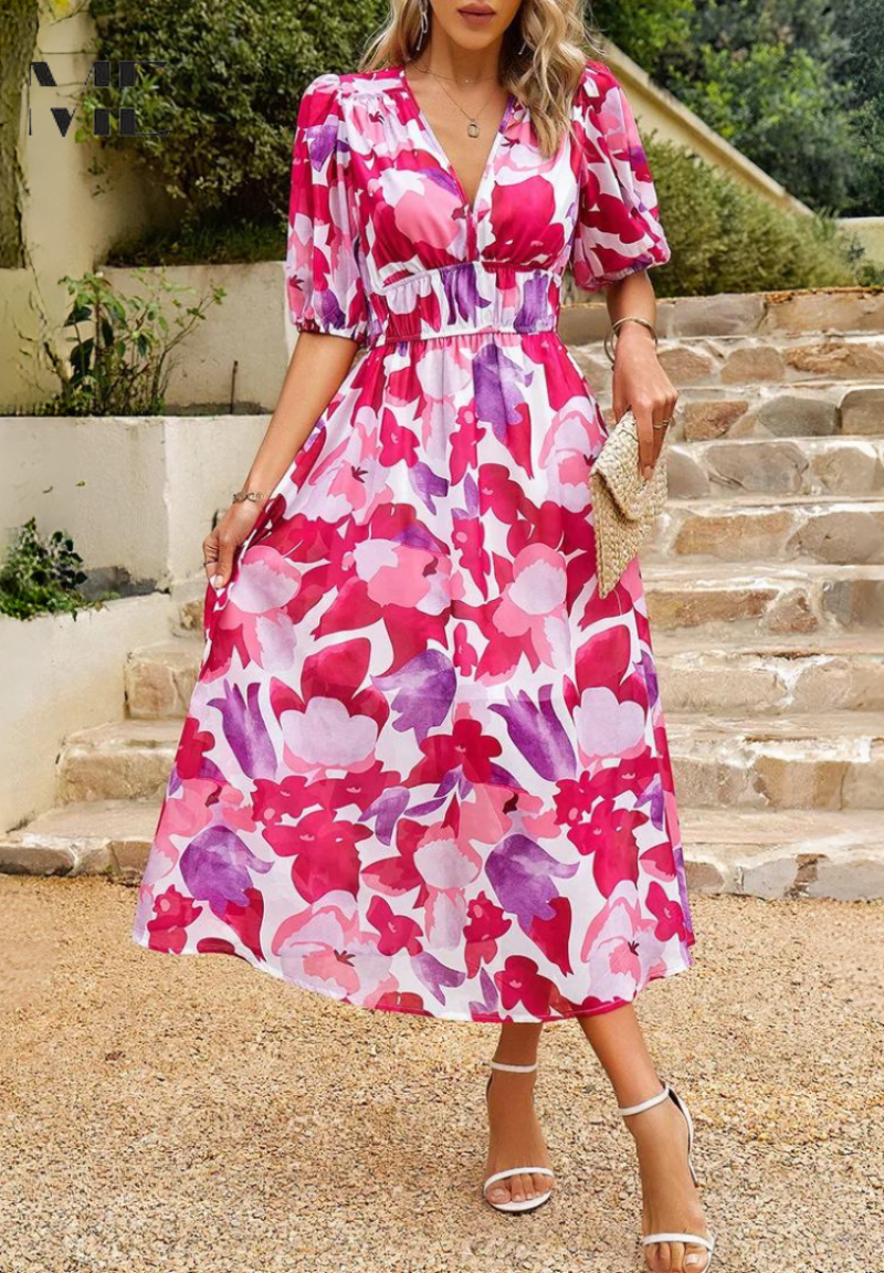 Birgitta™ | Elegant Blommig Klänning
