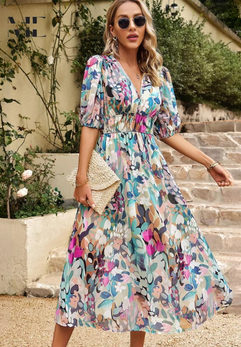 Birgitta™ | Elegant Blommig Klänning