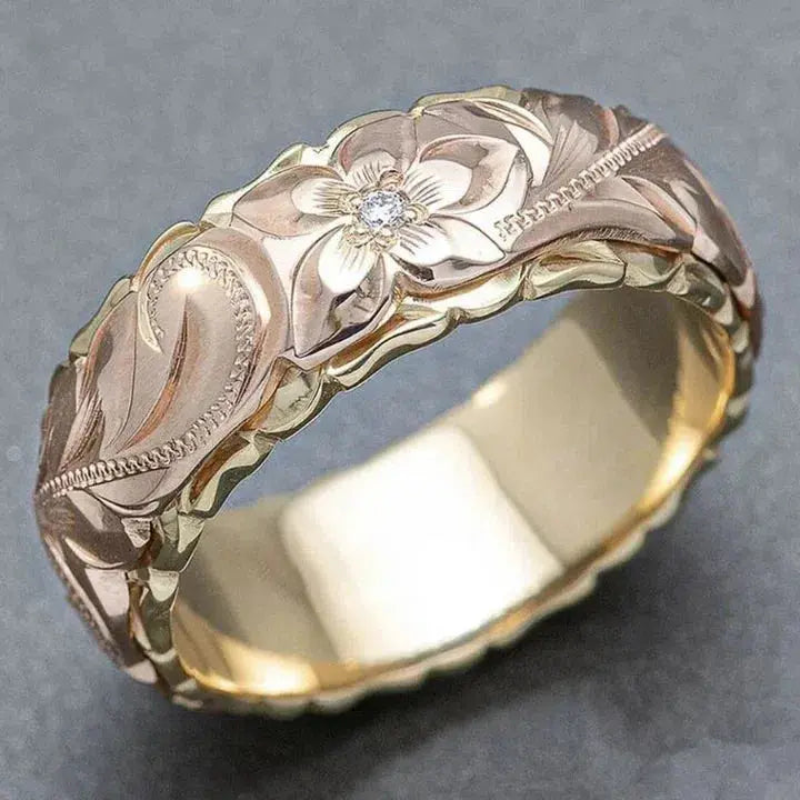 Vintage Ros Blomma Guld Ring