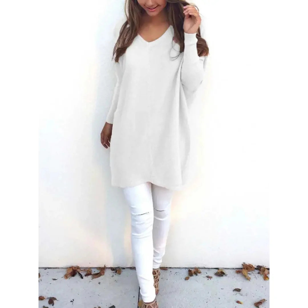 Kathy | Damers Casual Oversized Tröja med V-ringning