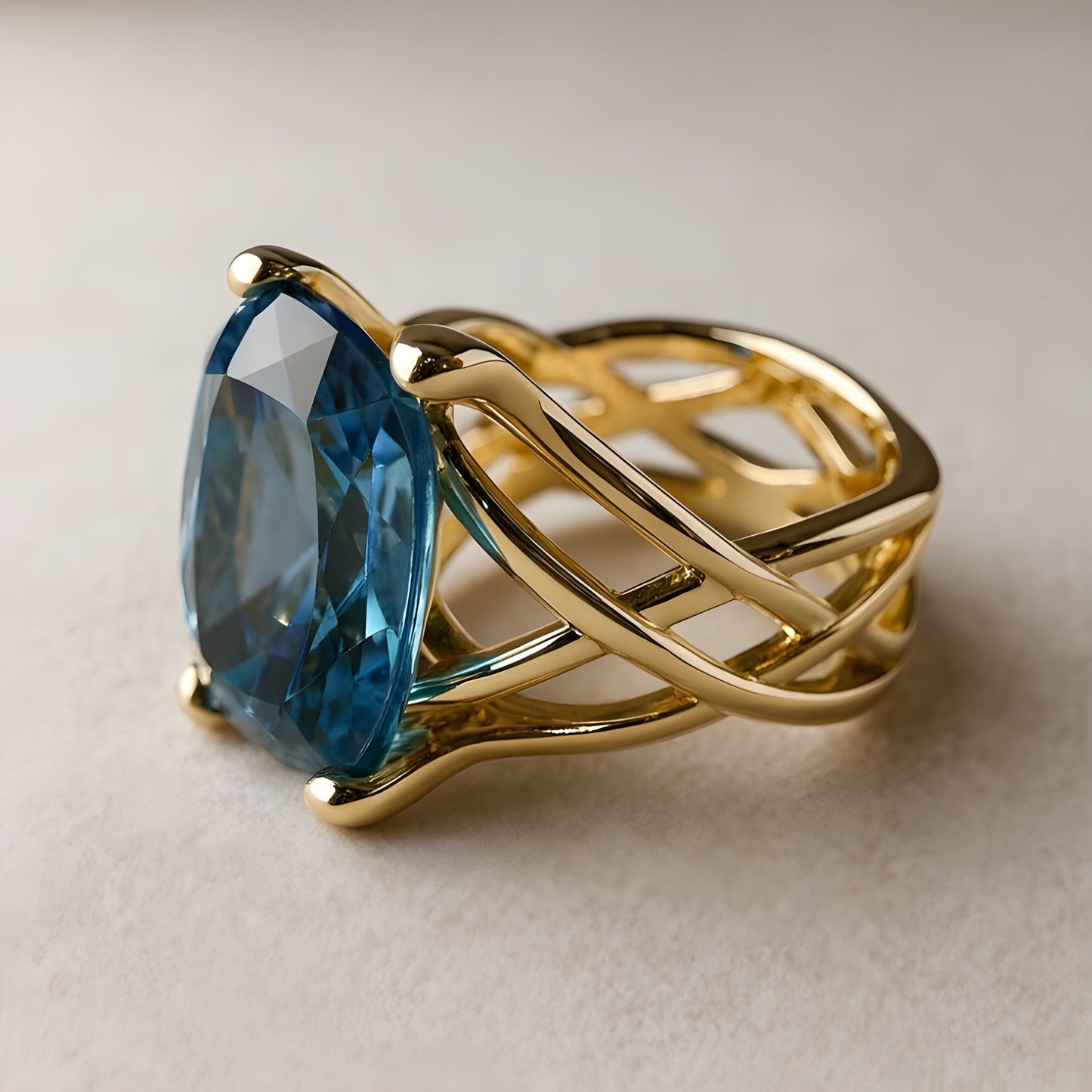 Vintage Guld Blå Zirkonia Ring