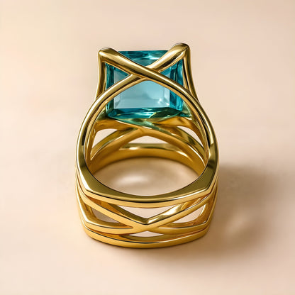 Vintage Guld Blå Zirkonia Ring