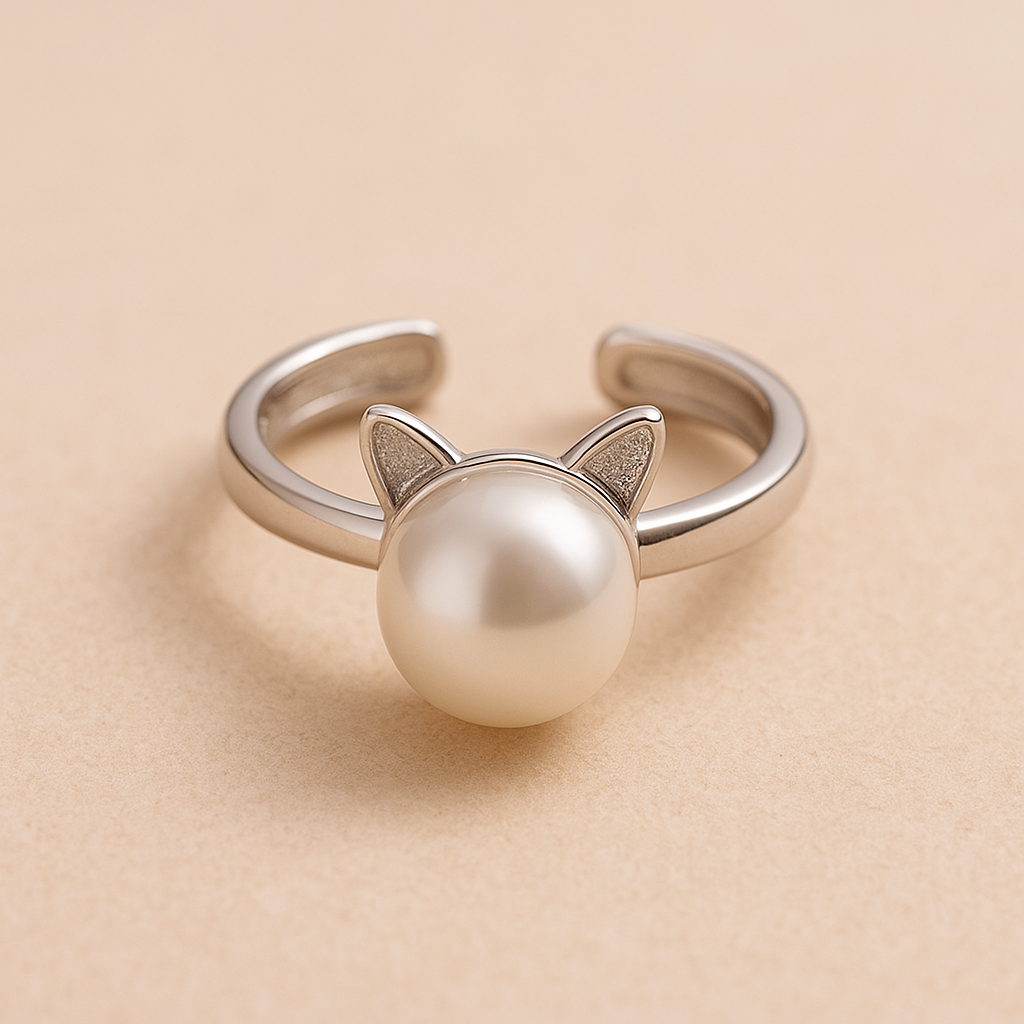 Vackra katt- och pärlhalsband med gratis örhängen och ring