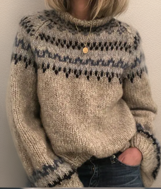 Mysig Stickad Tröja Dam i Super Soft Cashmar Mix – Retro Design för Värme och Komfort