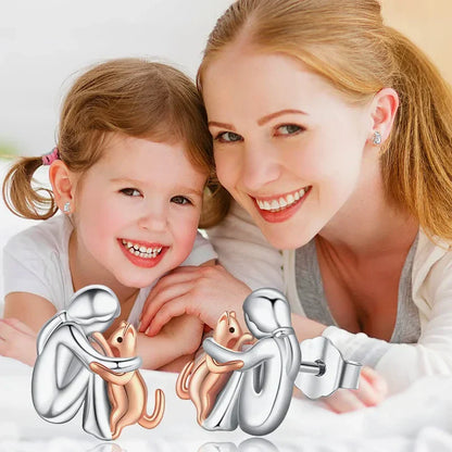 Tvåfärgade silver- och guld Cat Hug örhängen