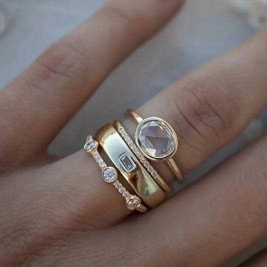 Vintage Guld & Zirkonia Ring Set