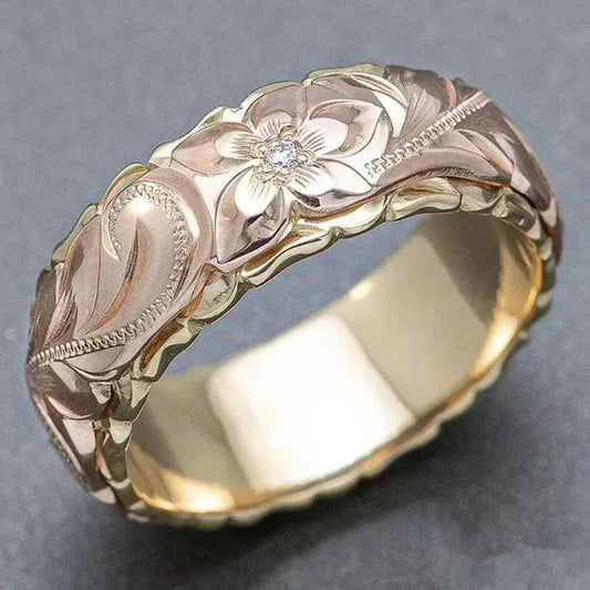 Vintage Ros Blomma Guld Ring
